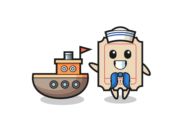 Character mascot of ticket as a sailor man  cute style design for t shirt sticker logo element