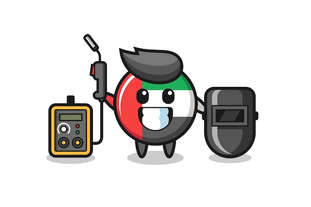 Character mascot of uae flag badge as a welder