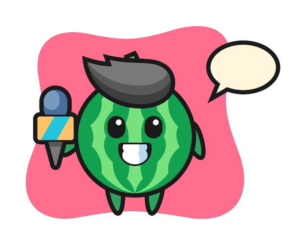 Character mascot of watermelon as a news reporter