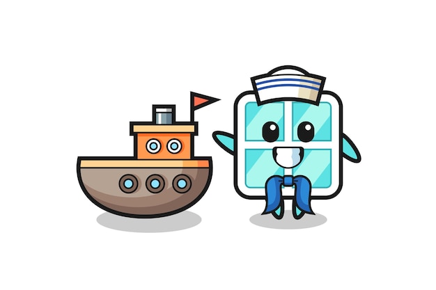 Character mascot of window as a sailor man , cute style design for t shirt, sticker, logo element