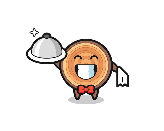 Character mascot of wood grain as a waiters