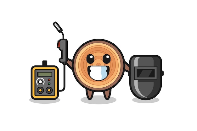 Character mascot of wood grain as a welder