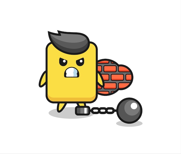 Character mascot of yellow card as a prisoner , cute style design for t shirt, sticker, logo element