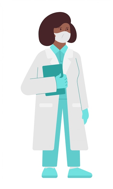 Vector character of medic or scientist, nurse in mask, isolated on the white background. modern medical worker from hospital. work in the medicine, save people life and help cured. flat design illustration.