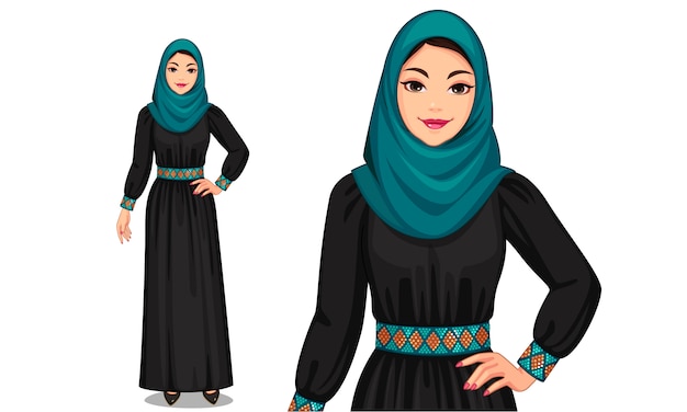 Vettore personaggio delle donne musulmane in abito tradizionale
