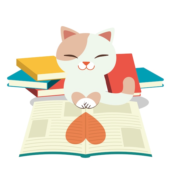 本を読んでかわいい猫のキャラクター