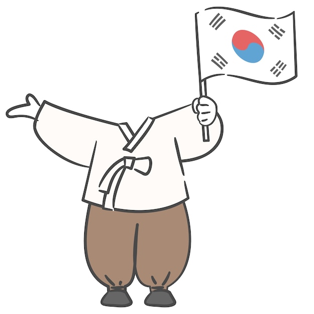 Vector a character in old korean attire holding the national flag with a cutout for the face