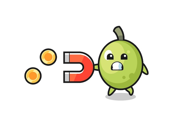 The character of olive hold a magnet to catch the gold coins , cute style design for t shirt, sticker, logo element