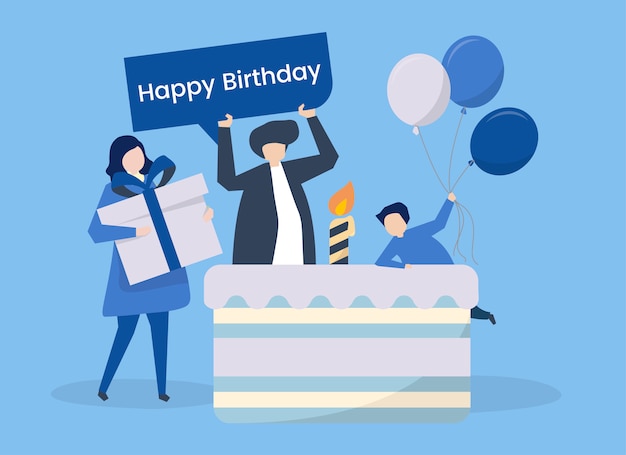 Vector character of people and a birthday party themed illustration