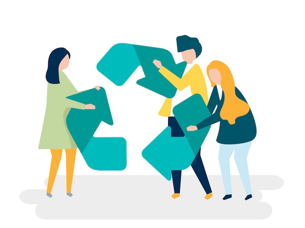 Character of people holding a recycle symbol illustration