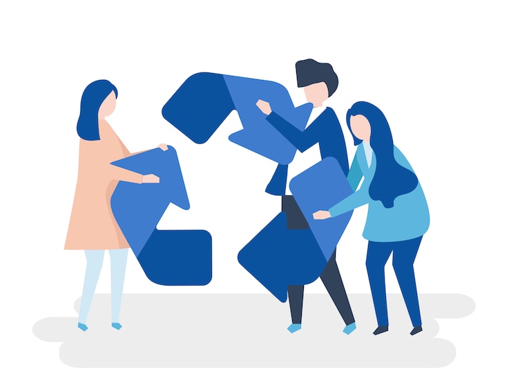 Vector character of people holding a recycle symbol illustration