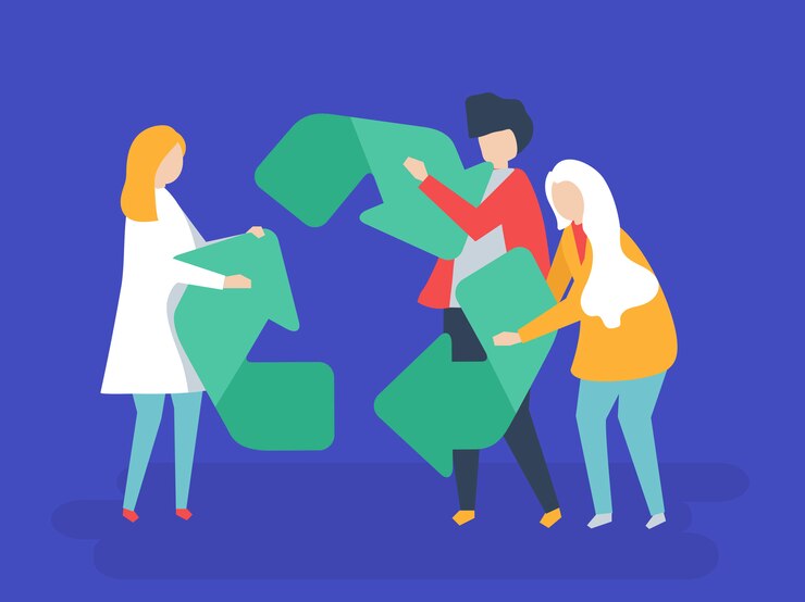 Vector character of people holding a recycle symbol illustration