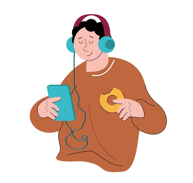 Vector character people listening to music vector illustration