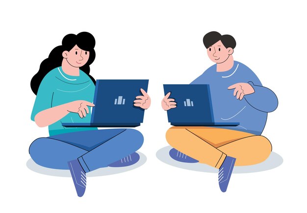 Character people using laptop vector illustration