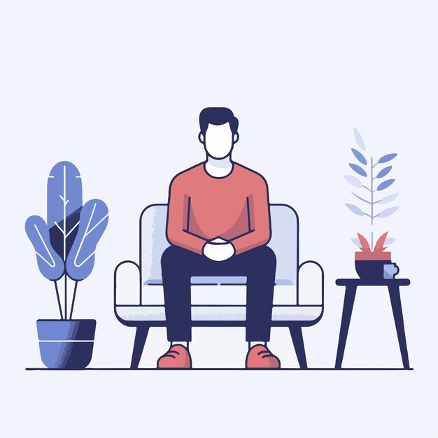 Vector the character of a person is sitting on a chair with a flat design style