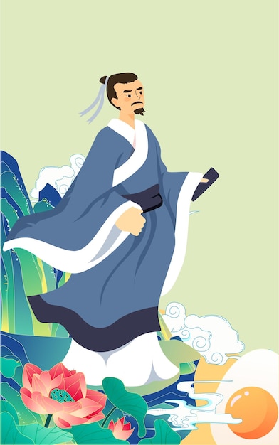 Vector character of qu yuan on dragon boat festival ancient myths and legends traditional festival