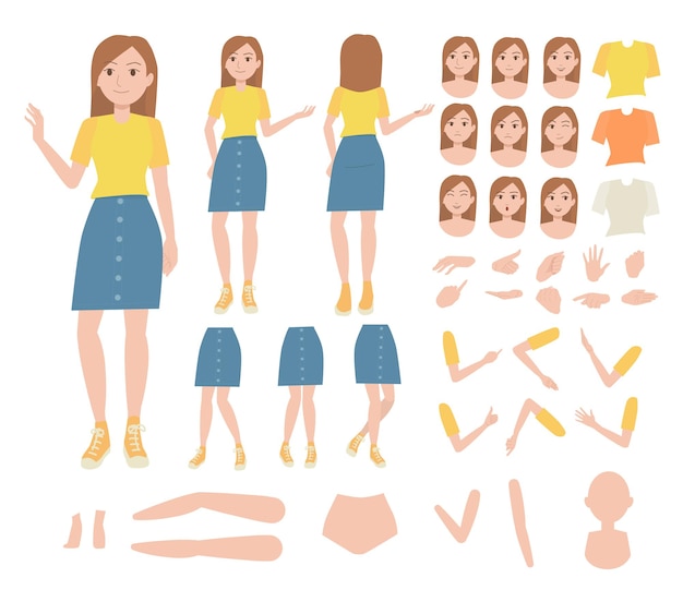 character set for animation young woman character for animated