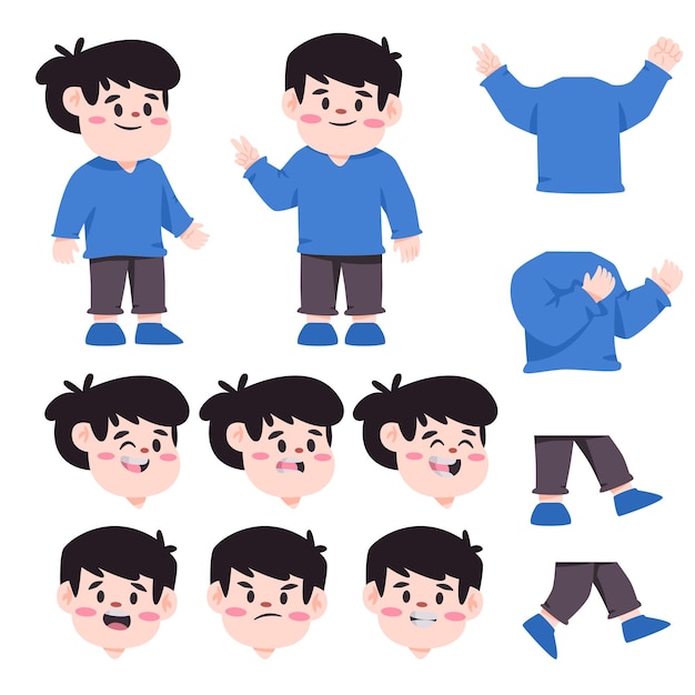 Character set of facial emotion pose customization body parts foot body movement