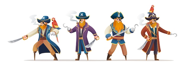 Set di caratteri di pirati che tengono la spada