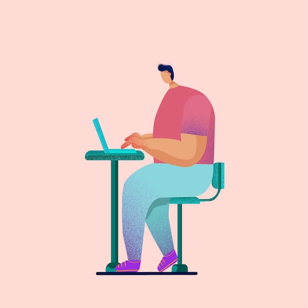 A Character setting in a chair with Laptop