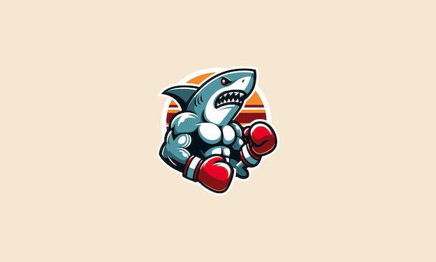 Character shark boxing vector illustration flat design logo