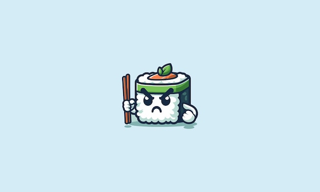 Vector character of sushi angry vector flat design