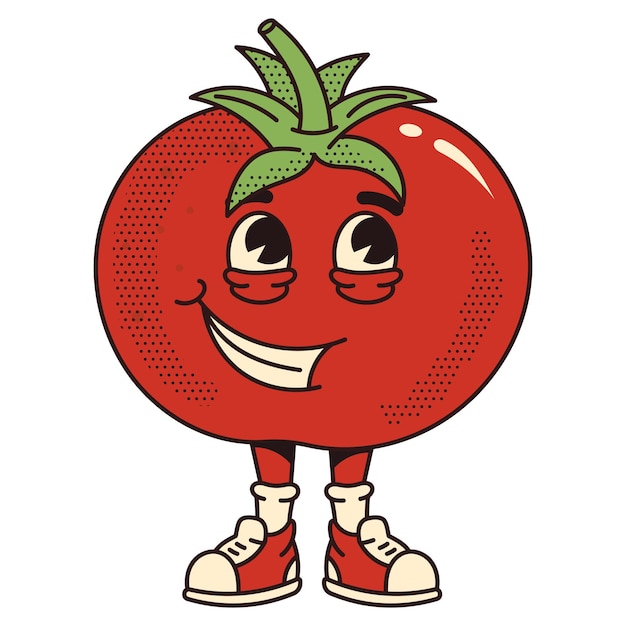 Character tomato vegetable Modern illustration with cute comics character 70s retro vibes