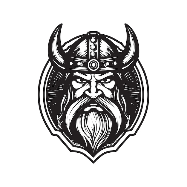 Character viking vintage logo line art concept black and white color hand drawn illustration