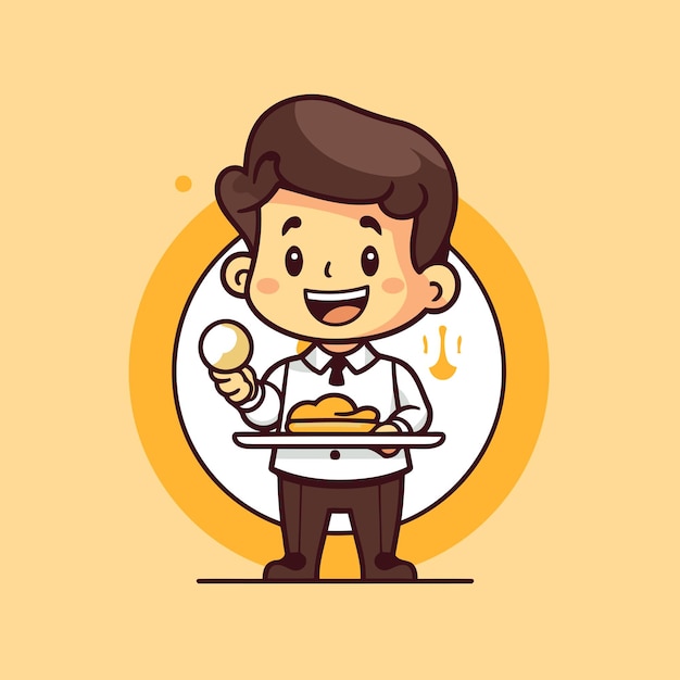 Vettore character waiter con un vassoio di cibo vector flat design illustration