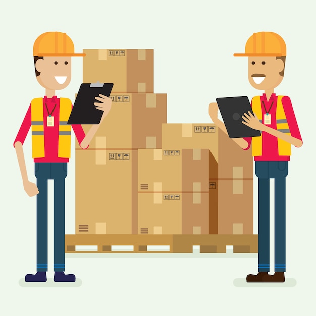 character warehouse worker checking goods. illustration vector