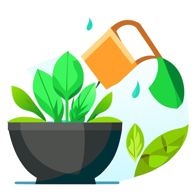 A character watering plants from a watering can vector illustration isolated on a white background