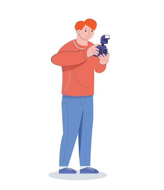 Character with camera take a photo vector illustration