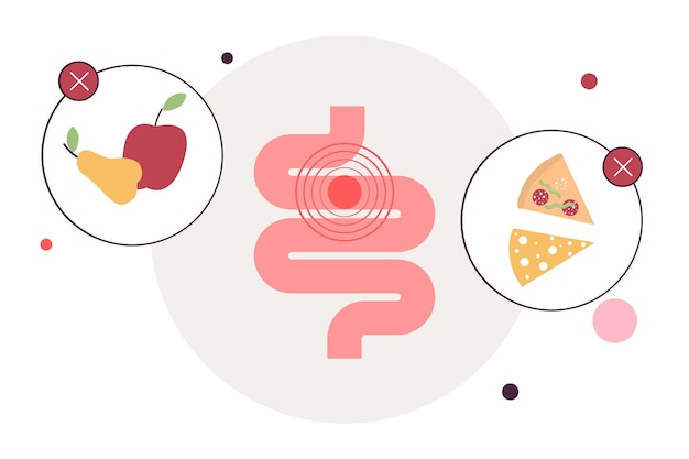 Character with food allergy Problem with stomach Hypersensitivity to components of the food