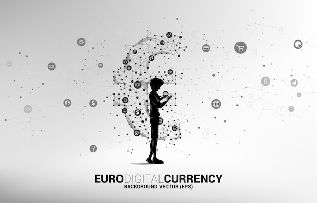 Character with mobile phone and money euro currency icon.