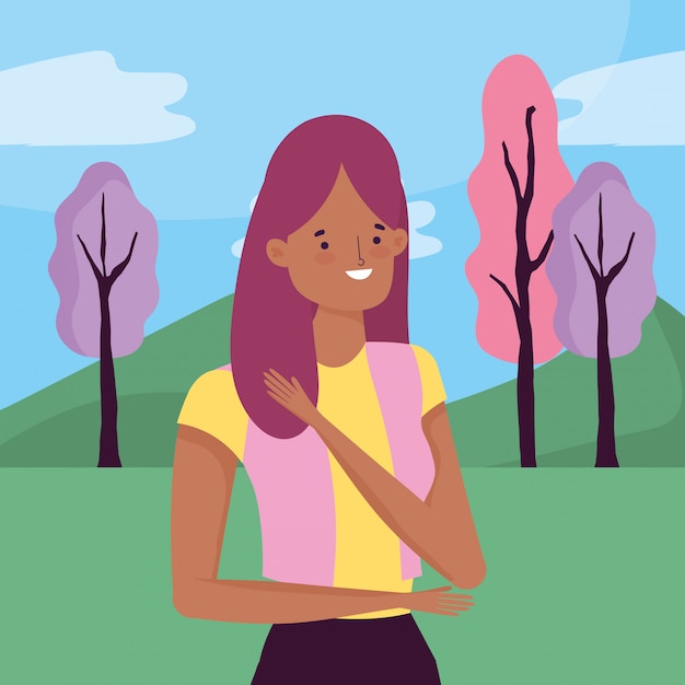 character woman over landscape vector design