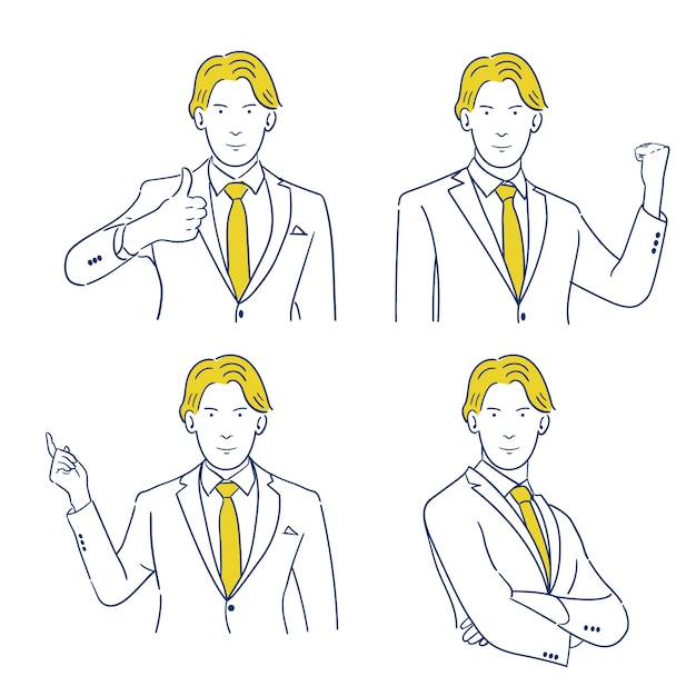 character of young businessman in various gestures.