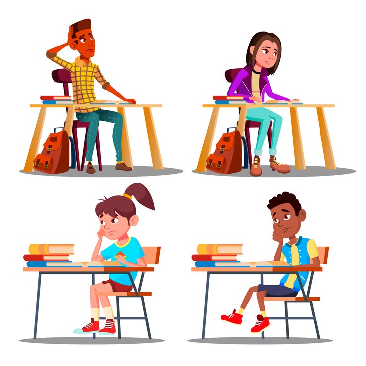 Vector characters bored pupils during lesson
