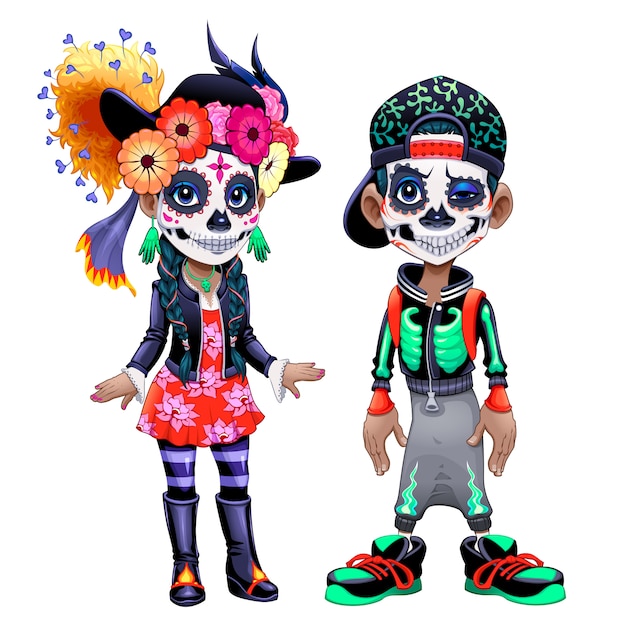 Personaggi che celebrano il halloween messicano chiamato los dias de los muertos