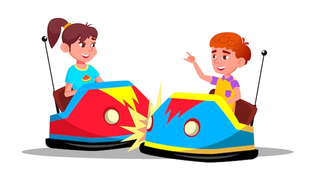 Characters Children Driving Bumper Car