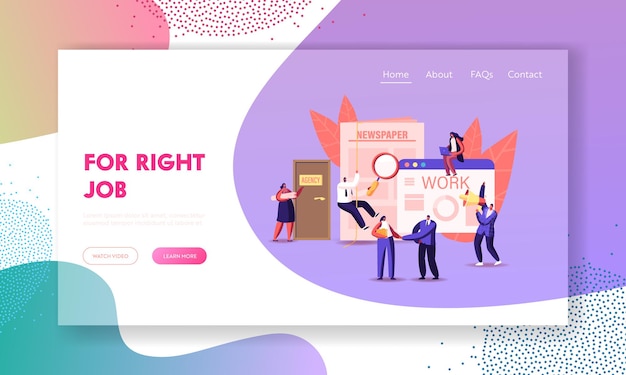 Вектор Шаблон целевой страницы для приема на работу персонажей.