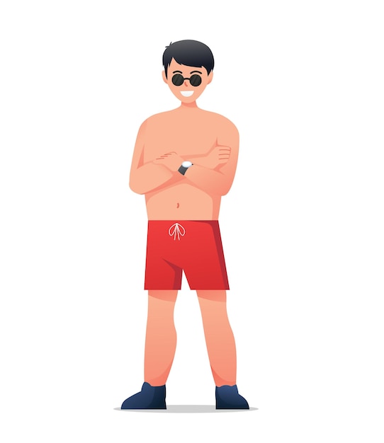 Персонажи мужчина в купальниках летние каникулы векторная иллюстрация