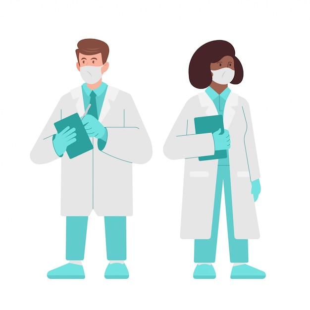 Characters medics, doctor and nurse, isolated on the white background, give consultation. Modern medical workers from hospital. Work in the medicine, save people life and help cured. Flat illustration