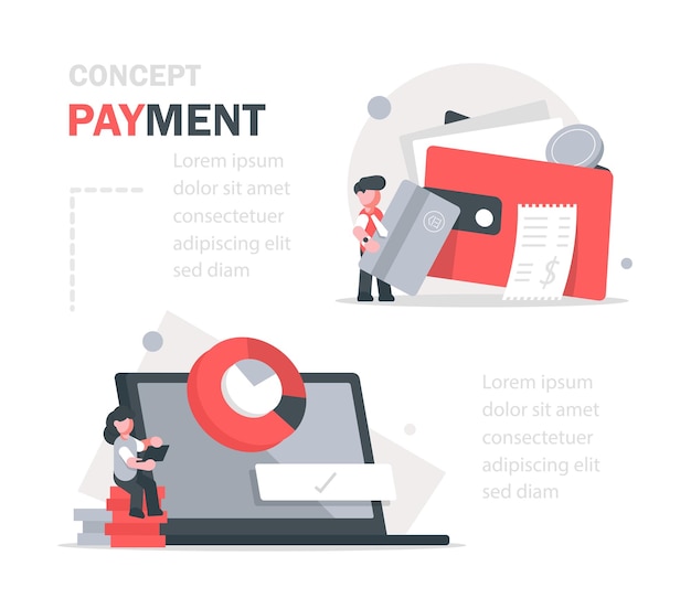 Characters paying with credit cardCash and electronic payments concept