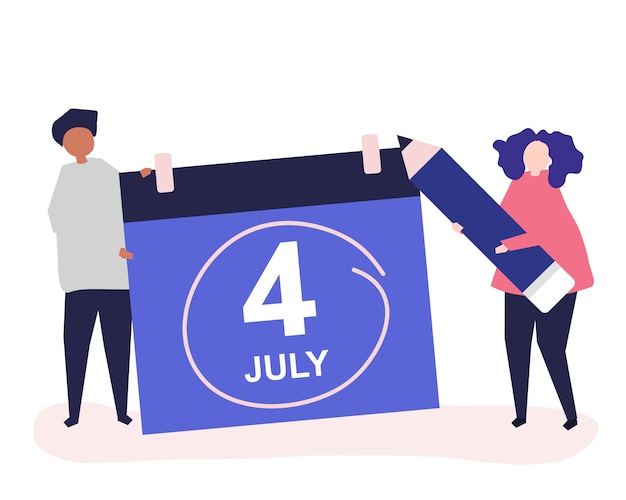 Vector characters of people and fourth of july concept illustration