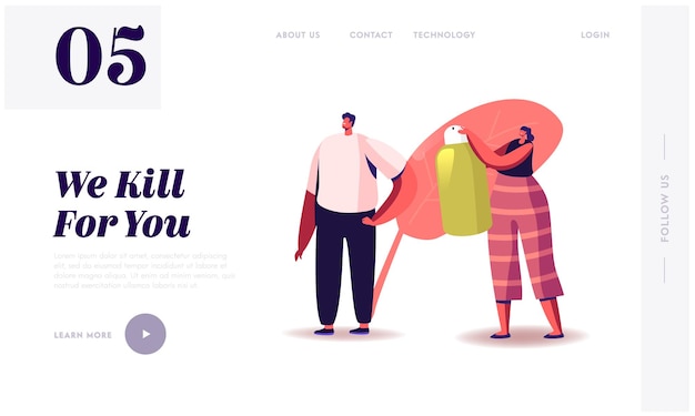 Characters Protect from Mites, Ticks, Mosquitoes and Gnat Landing Page Template.