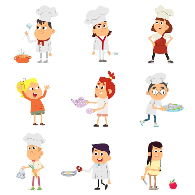 Characters set of children cooks.