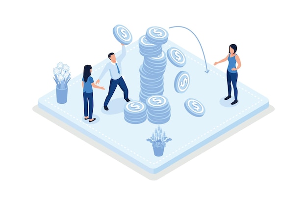 Characters suffering from financial loss economical and investment problems isometric vector