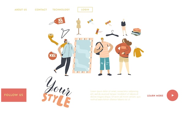 Characters Wear Oversize Clothes Landing Page Template.