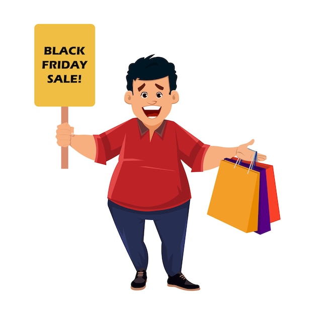 Characters with shopping bag and black friday sale