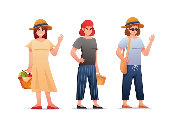 Characters woman picnic on summertime holidays vector illustration